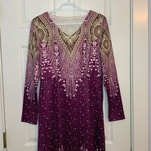 Unbranded Purple White Mandala Maxi Dress Long Sleeve Stretchy Synthetic Medium